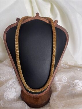 Gold Mesh Chain Necklace - Elegant Gold Tone
